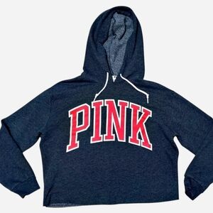 Victoria's Secret Dark Gray Hoodie Crop with Pink Logo